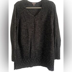 J. Jill Marled Black Gray Open Loose Knit Sweater Size XL Petite